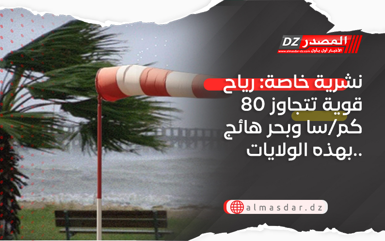 نشرية خاصة: رياح قوية تتجاوز 80 كم/سا وبحر هائج بهذه الولايات..
