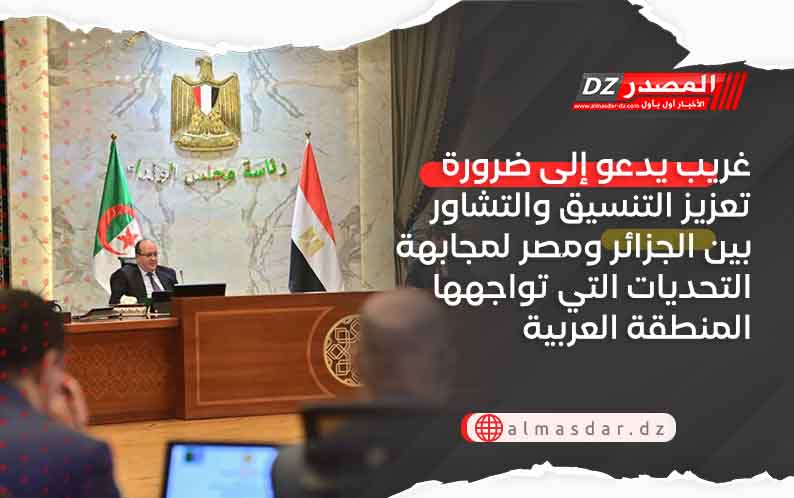 غريب يدعو إلى ضرورة تعزيز التنسيق والتشاور بين الجزائر ومصر لمجابهة التحديات التي تواجهها المنطقة العربية