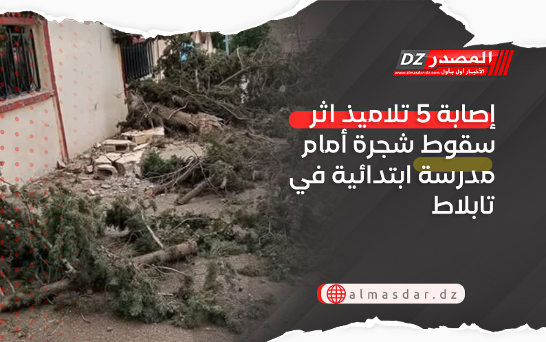 إصابة 5 تلاميذ اثر سقوط شجرة أمام مدرسة ابتدائية في تابلاط