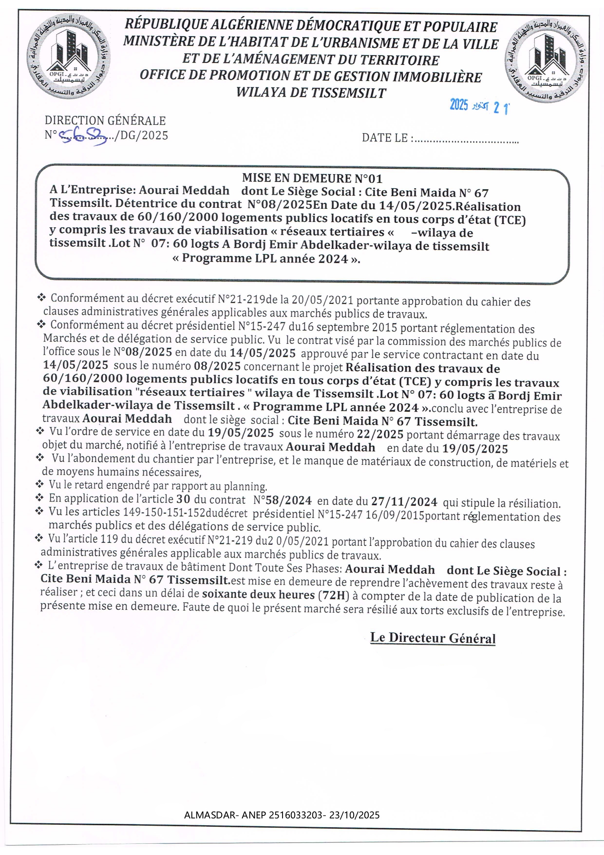 .MISE EN DEMEURE N°01