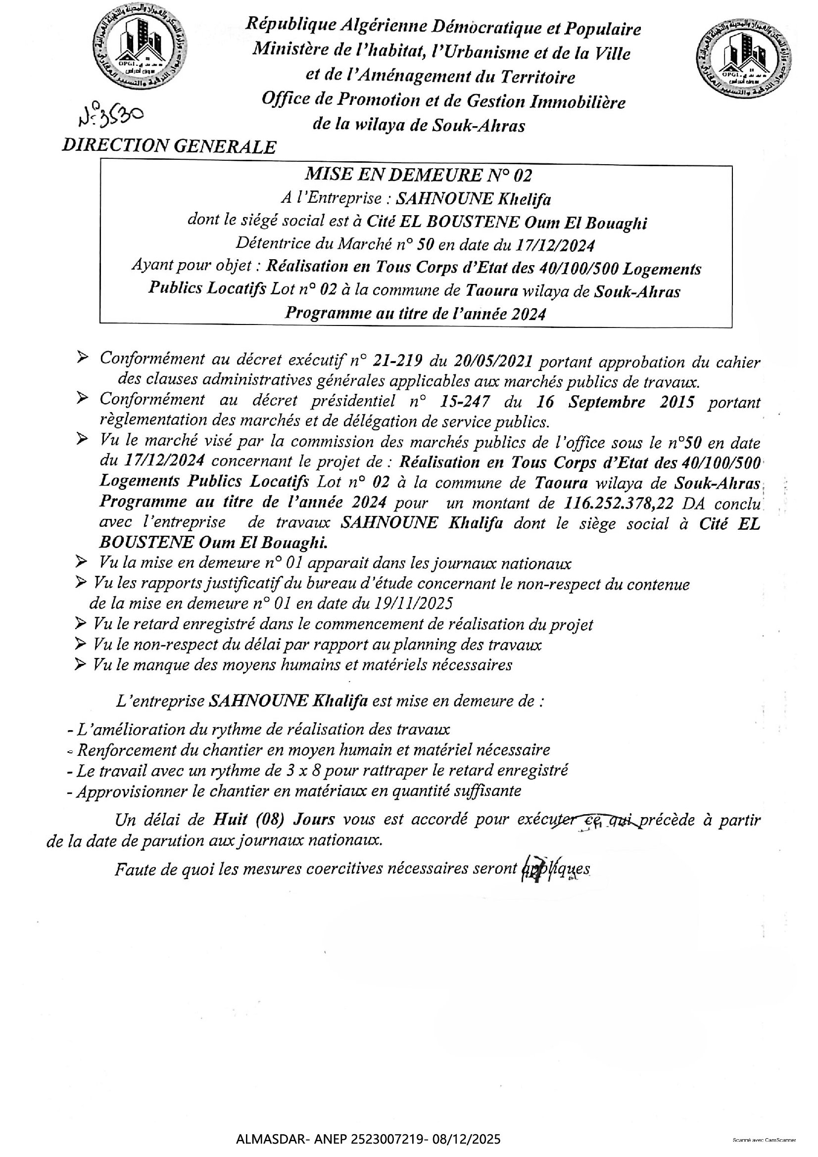 MISE EN DEMEURE N 02