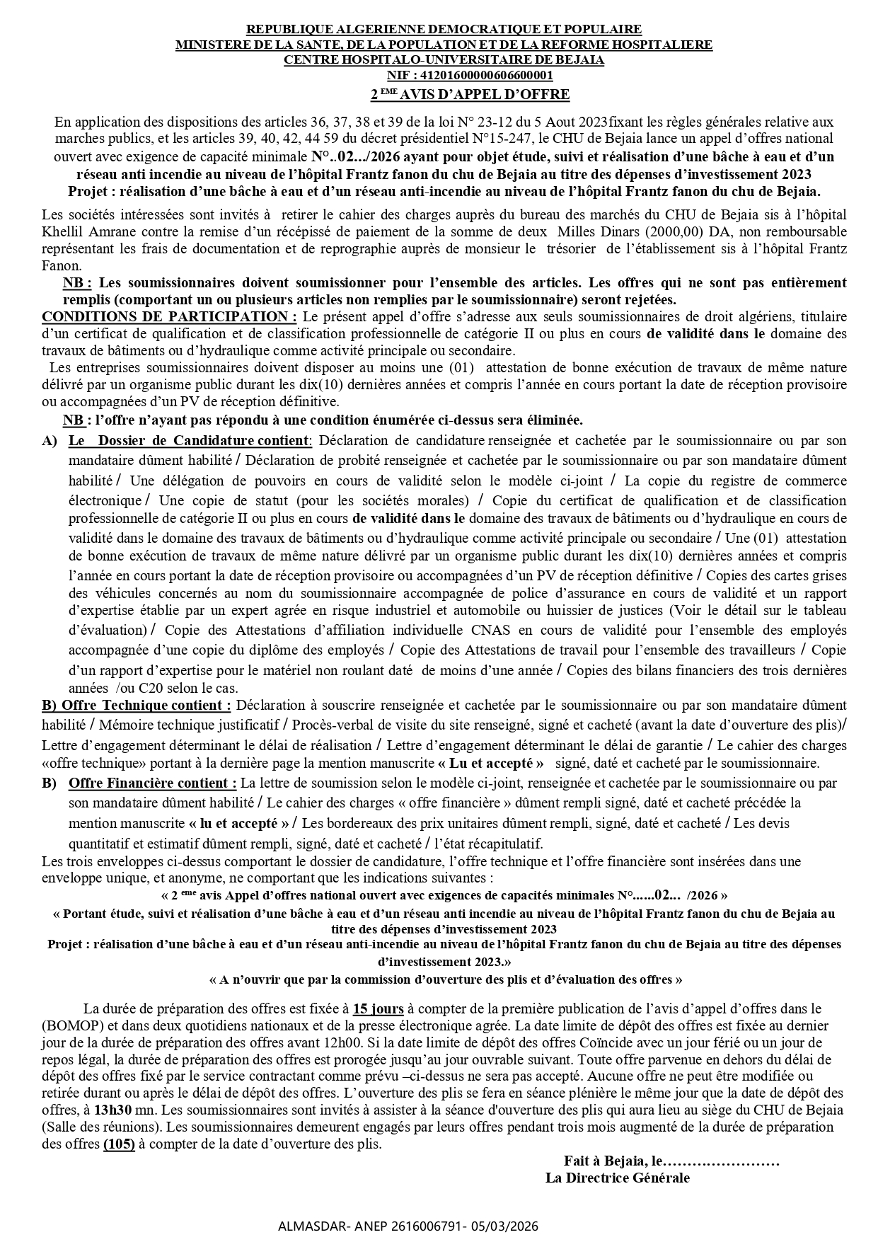 2EME AVIS D'appel d'offres