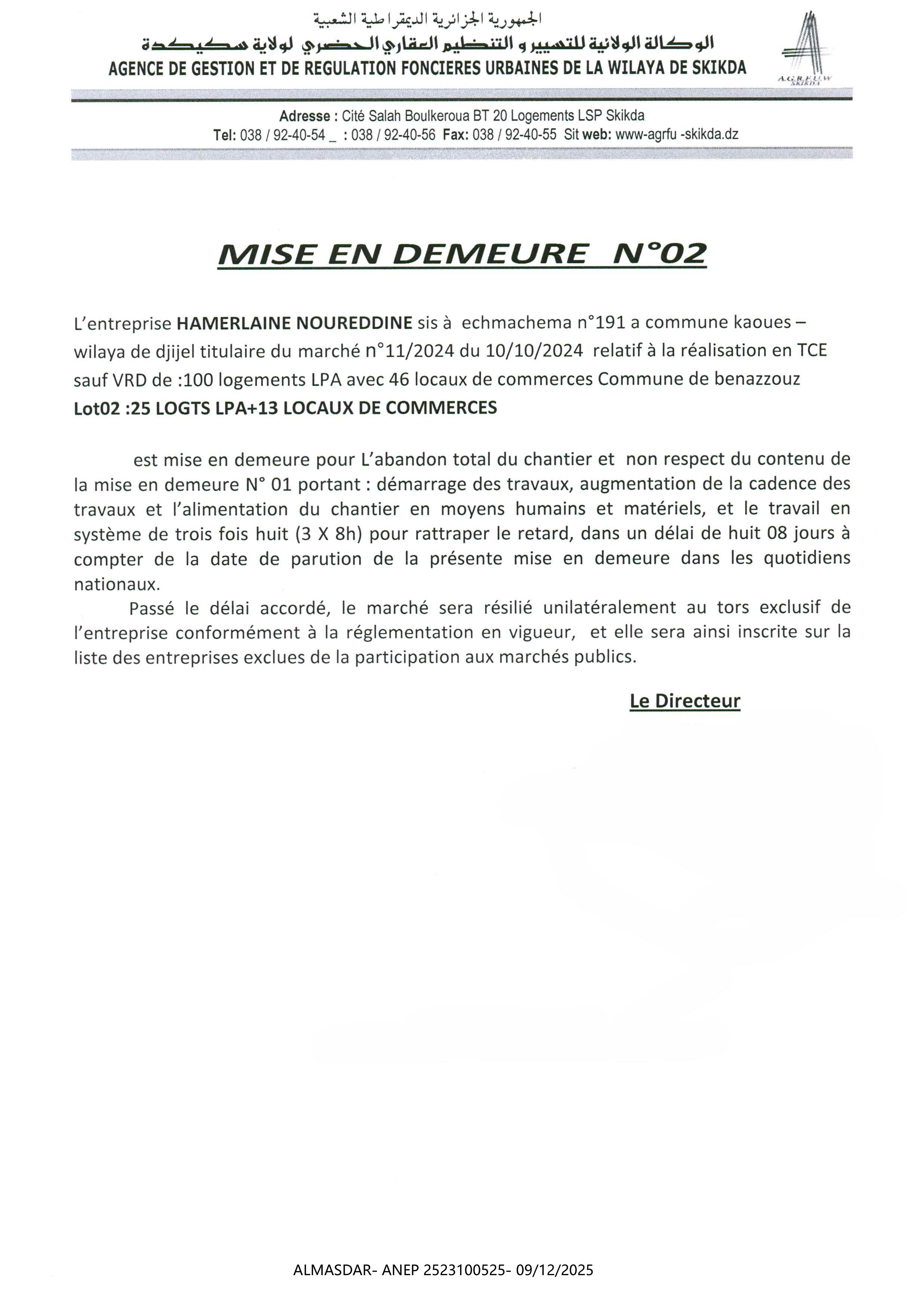 MISE EN DEMEURE N°02