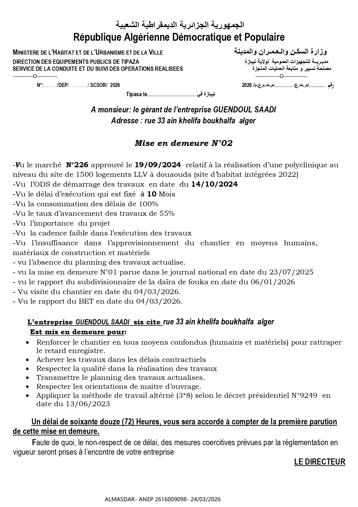 Mise en demeure N°02 *****