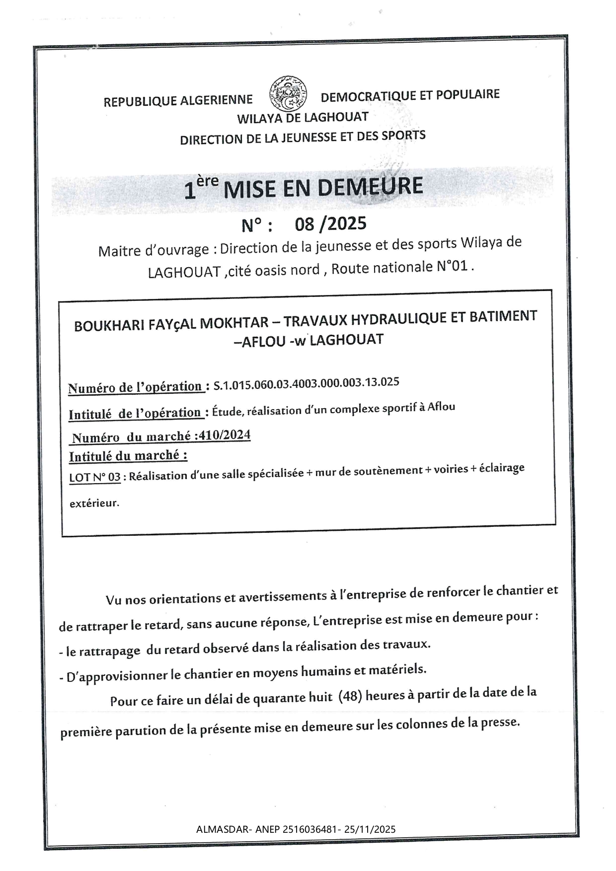 1ER MISE EN DEMEURE N 2025/08