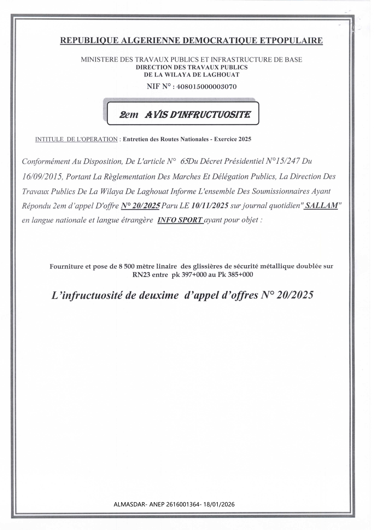 2em AVIS D'INFRUCTUOSITE